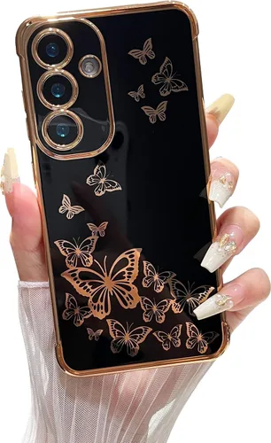 Vista 13 de ZTOFERA Funda de teléfono para Samsung Galaxy S23 Ultra 5G, elegante diseño de mariposa, para niñas y mujeres encantadoras, chapado suave, Negro