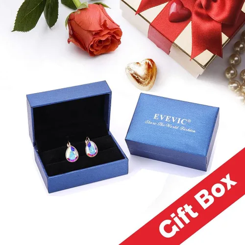 Vista 6 de Aretes colgantes de cristal Swarovski para mujer, de cierre catalán, diseño de lágrima, chapados en oro rosa de 14 quilates, joyería hipoalergénica
