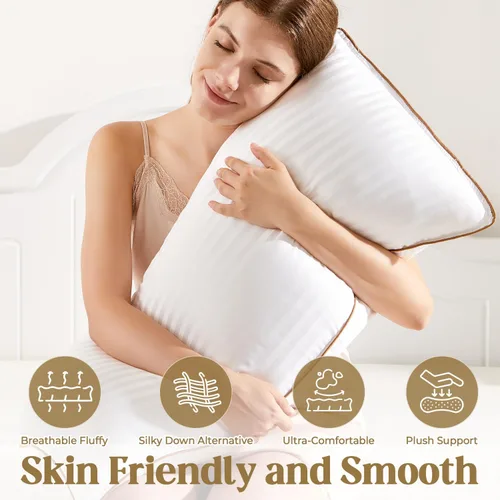 Vista 3 de Bafode Almohada de cama, almohadas de la colección de hotel para dormir, almohadas tamaño Queen, juego de 2, almohada alternativa de plumón suave