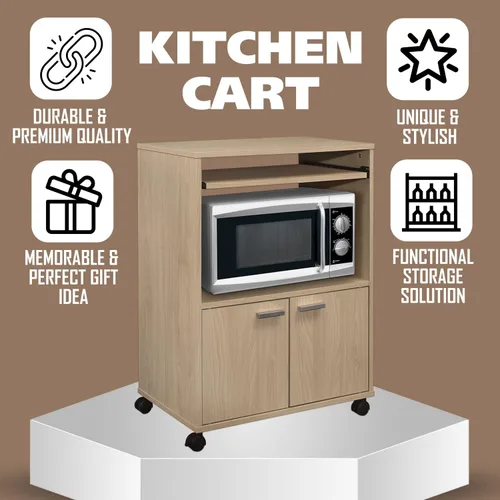 Vista 6 de Kings Brand Furniture Byron - Armario de microondas con almacenamiento y estante superior extraíble, carrito de almacenamiento de cocina de 2