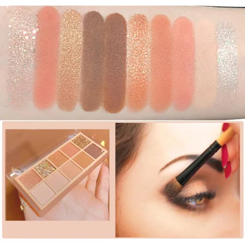 Vista 3 de Paleta de sombra de ojos de 10 colores, sombra de ojos mate y purpurina, maquillaje de textura aterciopelada, paleta de sombra de ojos desnuda