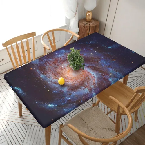 Vista 22 de Fiokroo Mantel de Flores de Crisantemo Azul, Amarillo y Azul Marino con Borde Elástico, Mantel Redondo Lavable y Reutilizable Cubierta de Mesa