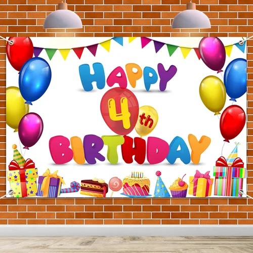 Vista 10 de HAMIGAR Fondo de pancarta de feliz cumpleaños de 6 x 4 pies, decoraciones de cumpleaños de 3 años, suministros de fiesta para niñas y niños, colorido