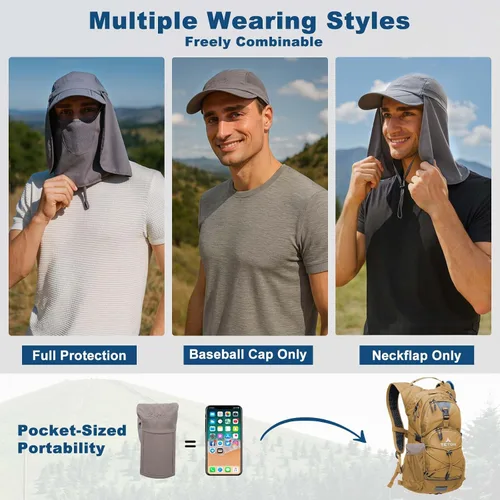 Vista 4 de Surblue Sombrero de pesca con solapa para el cuello, protección UV, protección UV, UPF50+