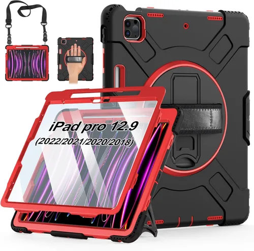 Vista 14 de Funda para iPad Pro de 12.9 2022/2021/2020/2018: Funda para iPad Pro 12.9 6ª/5ª/4ª/3ª generación con protector de pantalla, soporte para lápices