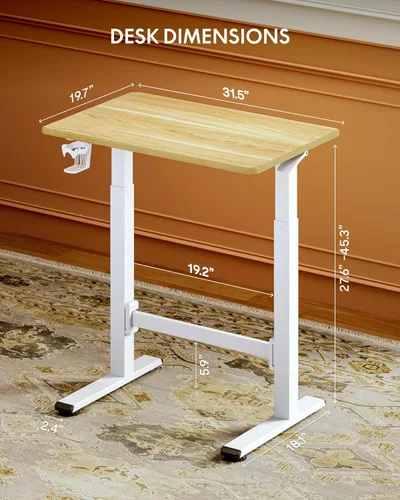 Vista 2 de FLEXISPOT H7 Plus - Escritorio de pie ajustable con resorte de gas, estación de trabajo móvil con rueda, escritorio inalámbrico para habitación
