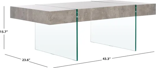 Vista 3 de SAFAVIEH Home Collection Jacob Mesa de centro rectangular con patas de vidrio y hormigón claro