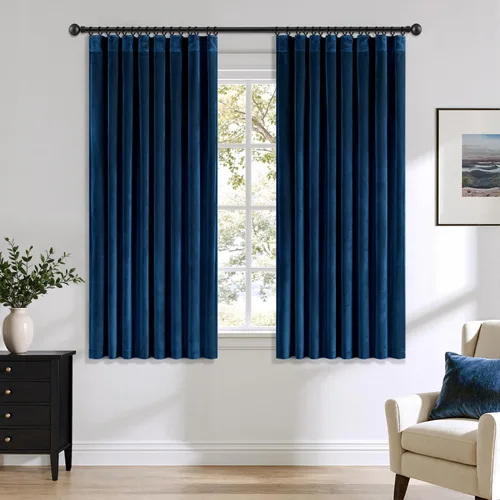 Vista 59 de ANRODUO Cortinas de terciopelo beige de 45 pulgadas de largo, opacas con aislamiento térmico insonorizado, cortinas de privacidad para oscurecer