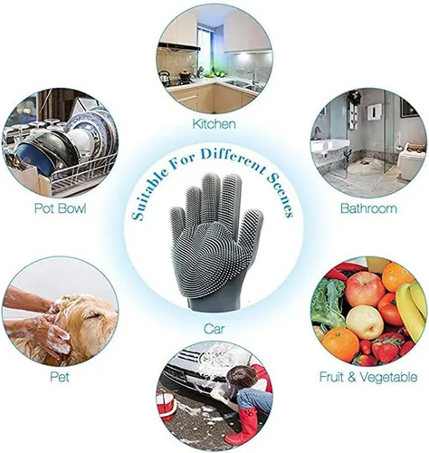Vista 3 de Magic Silicone Dishwashing Scrubber, 2 in 1 Reusable Rubber Gloves, Heat Resistant Kitchen Tool for Household