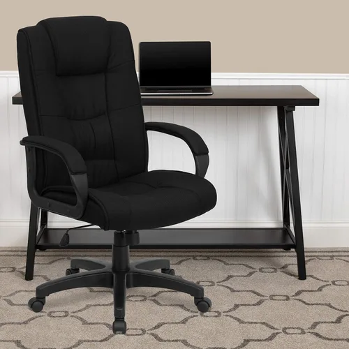 Vista 2 de Flash Furniture Jessica - Silla de oficina giratoria ejecutiva de tela negra con brazos Giratorio de 360°, altura ajustable, grado comercial