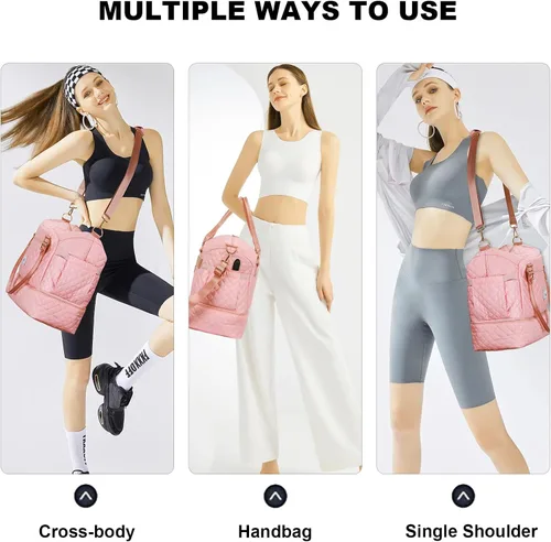 Vista 8 de Leathario Bolsa de viaje para mujeres y hombres, bolsa de lona deportiva, bolsa grande de gimnasio con compartimento para zapatos y bolsillo