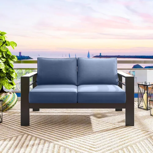 Vista 7 de Solaste Muebles de sofá de aluminio para patio, resistentes a la intemperie, azul Negro+Azul