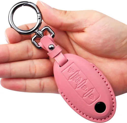 Vista 15 de Tukellen Compatible con llave de Nissan, funda de cuero genuino hecha a mano para Altima Pathfinder Armada Murano Maxima Rogue Infinity Smart Remote