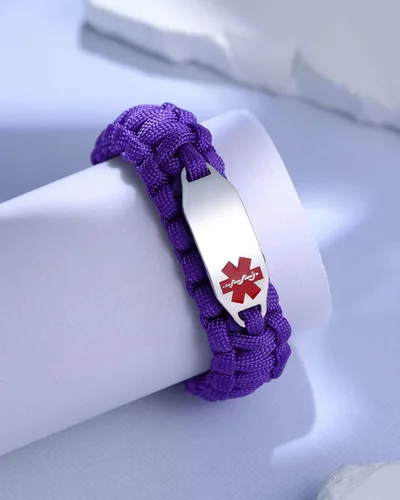 Vista 6 de Pulsera de alerta médica Paracord para hombres y mujeres Pulsera de identificación médica de acero inoxidable con hebillas de liberación lateral