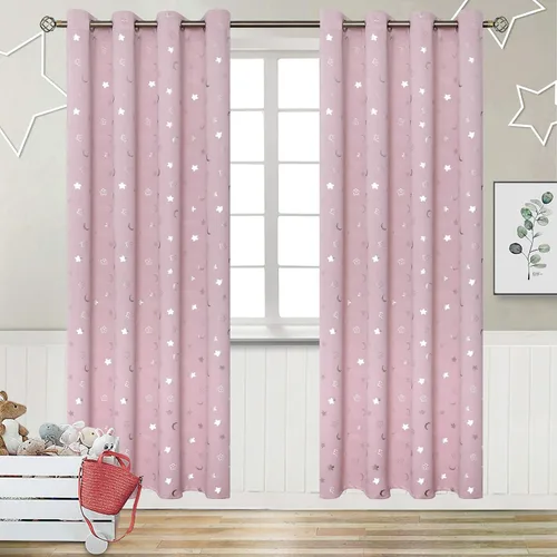Vista 28 de BGment Cortinas opacas para dormitorio infantil, con aislamiento térmico, con ojales, estampado de estrellas plateadas, cortinas para oscurecer