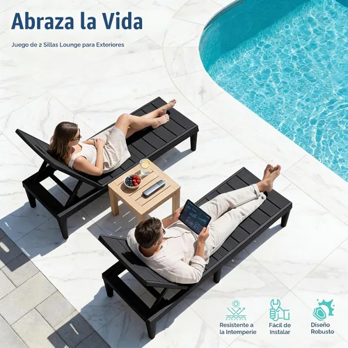 Vista 5 de Devoko Juego de 2 tumbonas para exteriores, sillas de salón impermeables de Negro