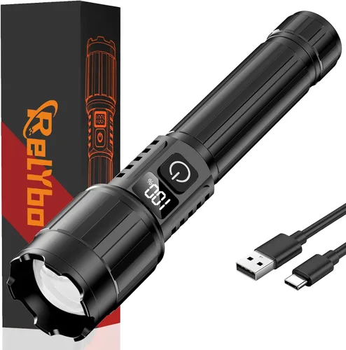 Vista 10 de Relybo - Linternas recargables de alto lúmenes, linterna LED de 100000 lúmenes Super Bright High Powered Flashlights, Long Rang 5000 FT, 2 Switch
