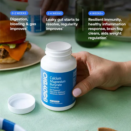 Vista 6 de BodyBio Butirato - Postbiótico para la Salud Intestinal, Apoyo Digestivo, Alivio de Hinchazón, Gases y Estreñimiento, Reparación de Intestino