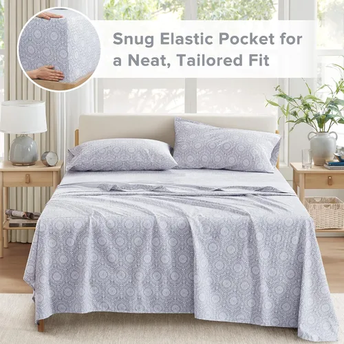 Vista 6 de Comfort Spaces Juego de sábanas 100% algodón transpirable, ligero, suave, con bolsillo elástico de 12 pulgadas que se adapta a colchones de hasta 14