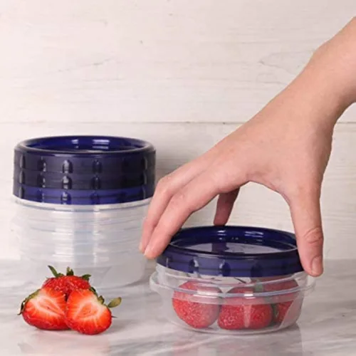 Vista 2 de [48 onzas – Azul – 4 Pk] Recipientes grandes de almacenamiento de alimentos para delicatessen, 48 onzas, apilables, reutilizables, Mirowave, aptos