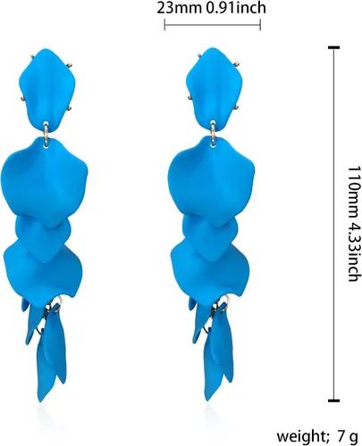 Vista 4 de Aretes largos de acrílico con diseño de pétalos de rosa, aretes colgantes de flores exageradas, aretes de borla floral para mujeres, fiestas, uso