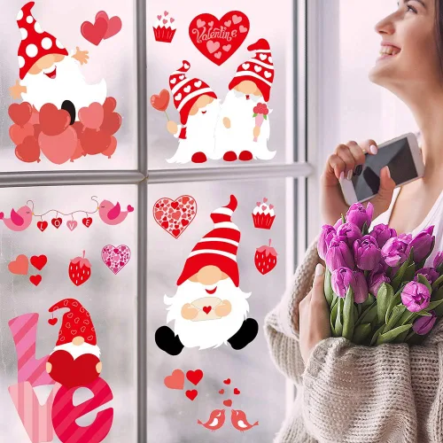 Vista 7 de CCINEE Adhesivo de ventana para el día de San Valentín, 6 hojas de calcomanías para ventana de gnomo, elfo, corazón, para San Valentín, boda