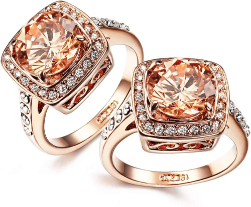 Vista 5 de Acefeel Anillos brillantes amarillos del topacio de la circona cúbica para las mujeres 18K chapado en oro rosa, Circonita, oro blanco, cobre, oro