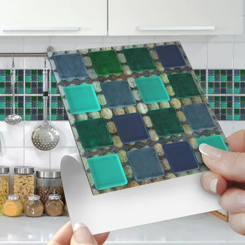 Vista 13 de Alwayspon 25 piezas de transferencias de azulejos de mosaico despegar y pegar para decoración del hogar, 4x4 pulgadas autoadhesivas impermeables