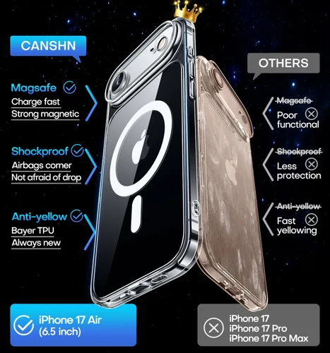 Vista 224 de CANSHN Funda magnética compatible con iPhone Air (6.5 pulgadas), mejorada [protección completa de la cámara] [compatible con Magsafe]