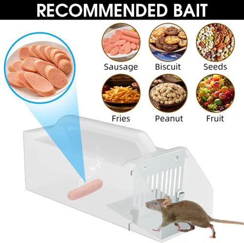Vista 8 de Trampa humana para ratones de 12 pulgadas para interiores y exteriores, para el hogar, trampa de jaula con animales vivos, trampa transparente
