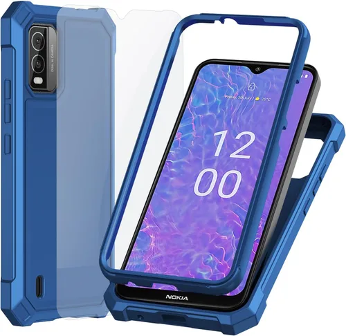 Vista 9 de Ailiber Funda para Nokia C210, protector de pantalla de vidrio templado, parachoques de TPU de 2 capas, protección resistente, color negro