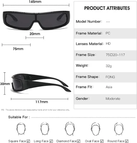 Vista 4 de Y2K Futuristic Wrap Around Sunglasses Women Men Trendy Cyberpunk Visor Sunglasses Monoblock Cyclops