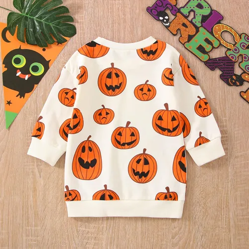 Vista 155 de Disfraz de Halloween para bebé, sudadera de calabaza con cuello redondo, suéter de manga larga, ropa de otoño