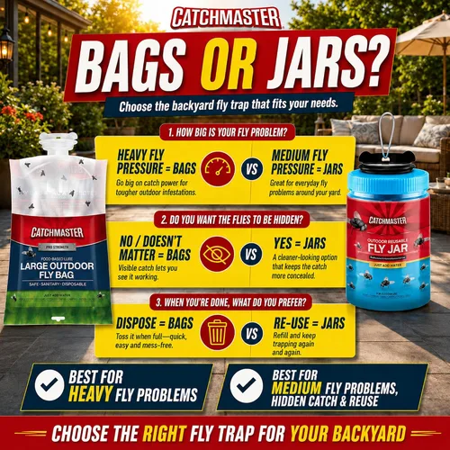 Vista 2 de Catchmaster - Trampa para moscas reutilizable para exteriores, 1 tarro azul colgante con cebo Catches All Species of Fly, Fly Traps Outdoor w