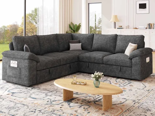 Vista 2 de Sofá modular modular de 85 pulgadas con cama extraíble, sofá cama, gris Gris-oscuro