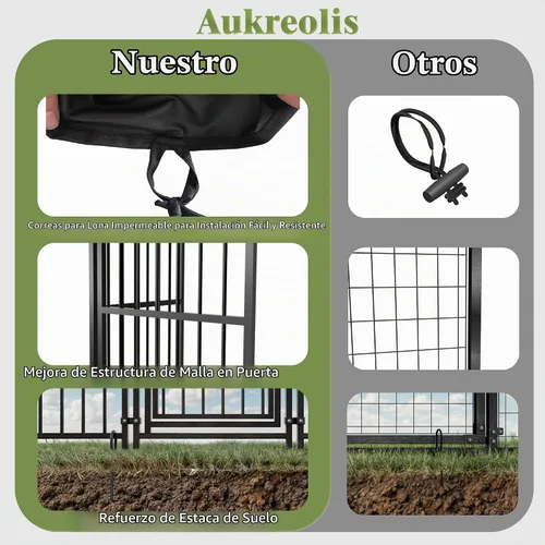 Vista 5 de Perrera grande para perros exterior de 10 x 14 pies, jaula resistente con puerta de alimentación, corrida de perro al aire libre con techo