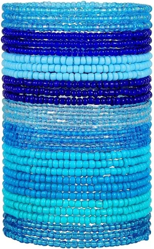 Vista 8 de Caiyao Juego de 36 pulseras elásticas coloridas con cuentas de semillas bohemias, multicapa, de arcoíris, pulsera elástica con cuentas de cristal