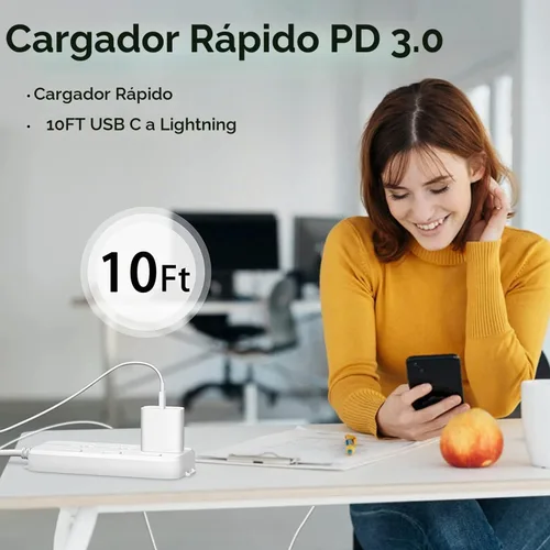 Vista 7 de Cargador rápido para iPhone [certificado Apple MFi], cargador de iPhone 2-Paquete de 2 unidades de 10 pies
