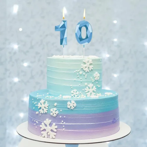 Vista 2 de Nuanchu Velas de cumpleaños número 10 en forma de diamante 3D Velas numerales para pastel de cumpleaños Decoración temática para horneado familiar