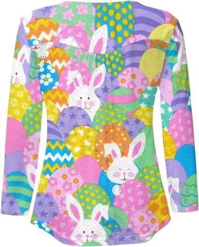Vista 3 de WHOSGNIHT Blusa casual de manga larga para mujer, cuello en V, con botones, ropa de dormir