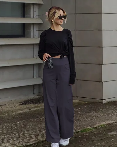 Vista 3 de Promover Pantalones de pierna ancha para mujer, pantalones de yoga con bolsillos, holgados, pantalones deportivos de descanso pequeñosregularesaltos
