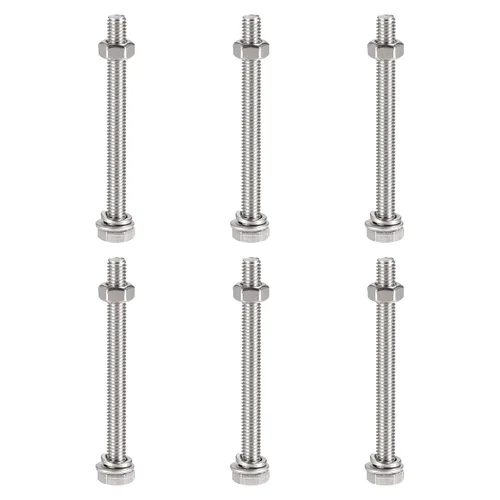 Vista 9 de uxcell Tornillos de cabeza hexagonal M6 x 1.969 in, tuercas, kits de arandelas planas y de bloqueo, pernos hexagonales de rosca completa de acero