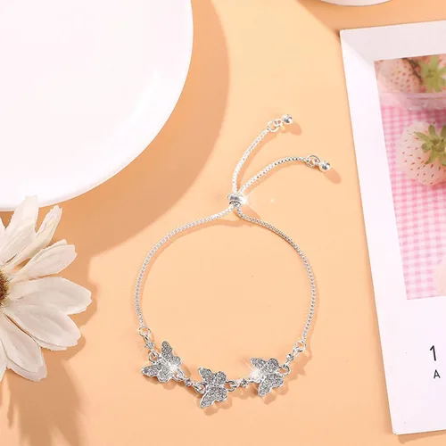 Vista 2 de FUELEGO Pulsera de mariposa para mujeres y niñas, ajustable, exquisita, circonita, mariposa, joyería de cumpleaños para mujeres
