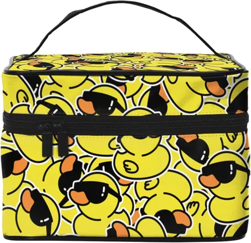 Vista 6 de Bolsa de maquillaje con asa, estuche de cosméticos con cremallera, bolsa de aseo portátil de viaje para mujeres y niñas, duradera, 1 Foto