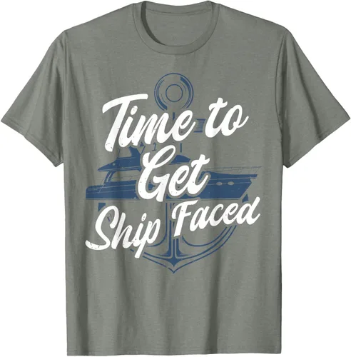 Vista 20 de Time to Get Ship Faced Holiday Hilarante Nautical Sailing Camiseta, Negro, S