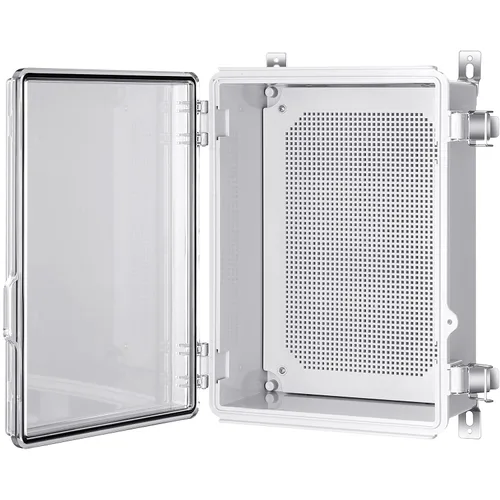 Vista 22 de Caja de conexiones Gratury, carcasa de plástico impermeable IP67 para proyectos eléctricos, cubierta con bisagras gris, incluye placa de montaje