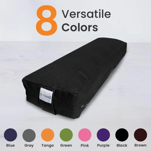 Vista 3 de Sol Living Rectangular Yoga Bolster Meditation Pillow, Extra Firm Cotton Negro