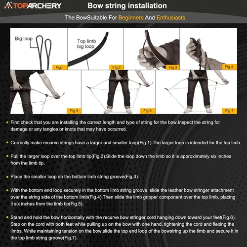 Vista 7 de TOPARCHERY Arco recurvo desmontable de caza de 60" y juego de flechas para adultos, práctica, competencia, kit de arco largo de 30-50 libras con 6