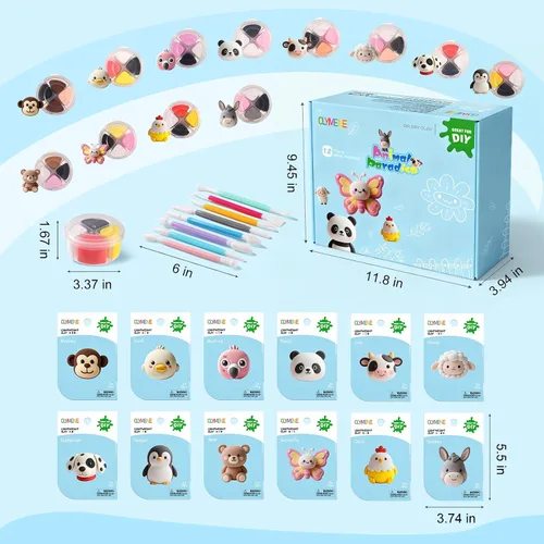 Vista 2 de CLYMENE Kit de arcilla seca al aire para niños, 12 animales de arcilla para modelar con herramientas y tutoriales, artes y manualidades, juguetes