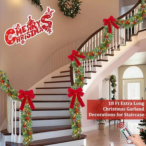 Vista 4 de Control remoto – Guirnalda de Navidad preiluminada de 18 pies de largo para exteriores, 100 luces blancas cálidas y coloridas, temporizador, 12